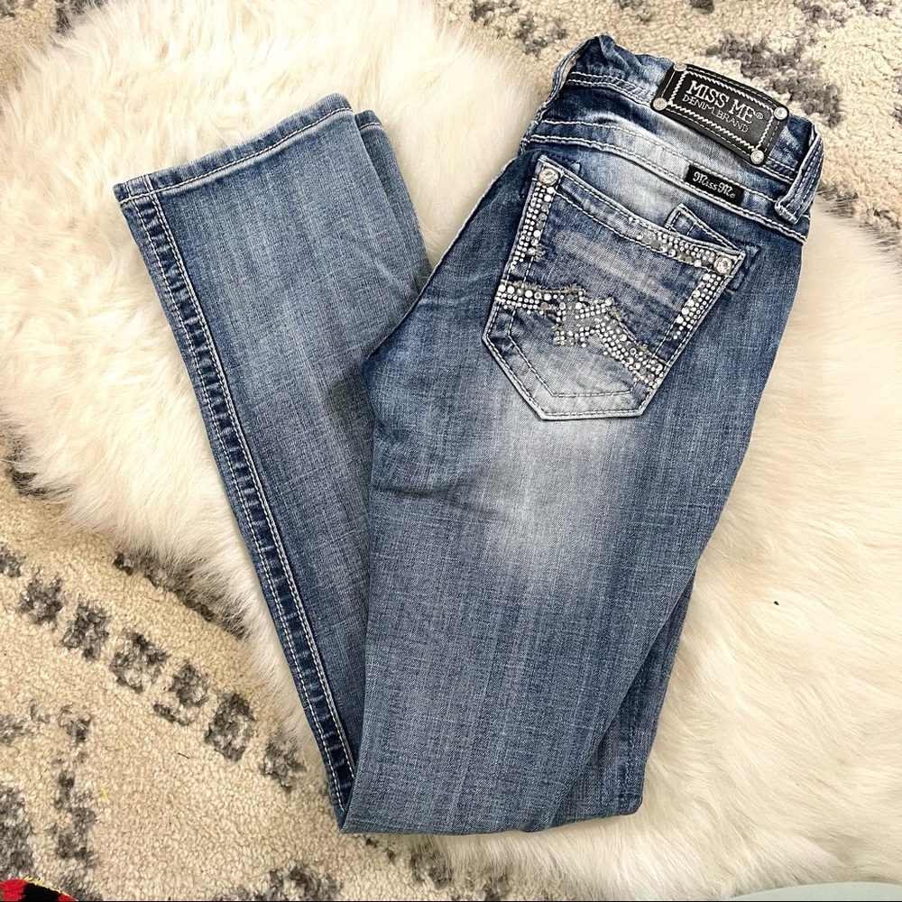 Miss me bedazzled dark wash straight leg jeans size 27